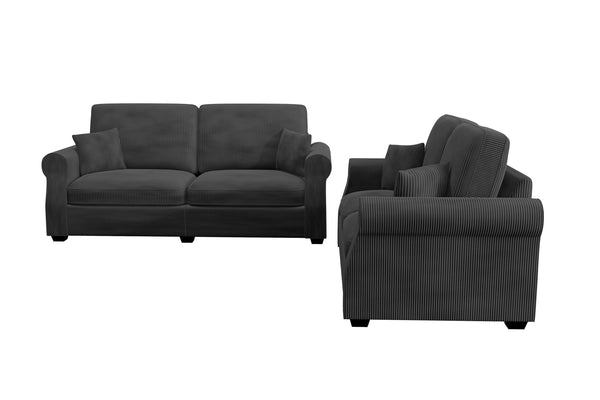 English Elm Black Corduroy Upholstered Sofa and Loveseat Set for Contemporary Living Rooms Black B011S02183