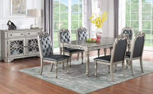 English Elm Traditional Formal Rubberwood Dining Set Seats Six Tufted Chairs Silver Grey Finish B011S00601