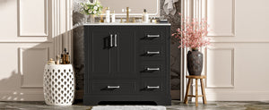 English Elm 36" Traditional Bathroom Vanity with Ceramic Sink, Solid Wood Cabinet, Soft-Close Doors & Drawers Black N729P251630B