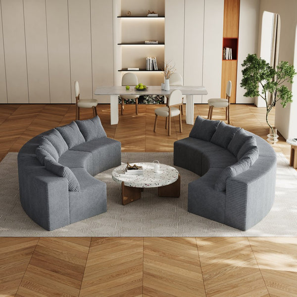 English Elm Corduroy Curved Modular Sectional Sofa With 12 Pillows – Cozy, Flexible Design For Any Space W834S00348