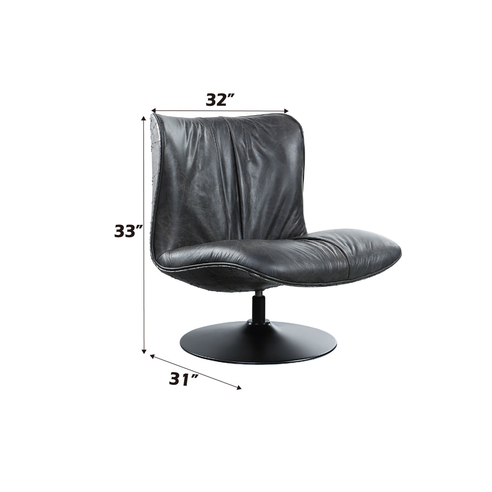 English Elm Piotr Black Top Grain Leather Swivel Accent Chair - Industrial Modern Design, Sturdy Metal Base B2726P242449