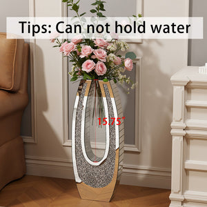 English Elm 24.01"u-shaped Mosaic Mirror Floor Vase Crushed Acrylic Faceted Glass Glam Entryway Accent W3836P379820