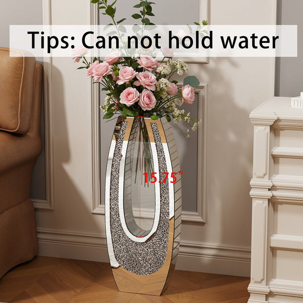 English Elm 24.01"u-shaped Mosaic Mirror Floor Vase Crushed Acrylic Faceted Glass Glam Entryway Accent W3836P379820