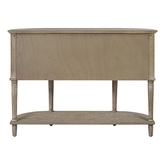 English Elm Accent Reclaimed Greige Cabinet with Lower Shelf, Solid Wood Frame, Oval Side Storage, 100lb Top Capacity B035P256567