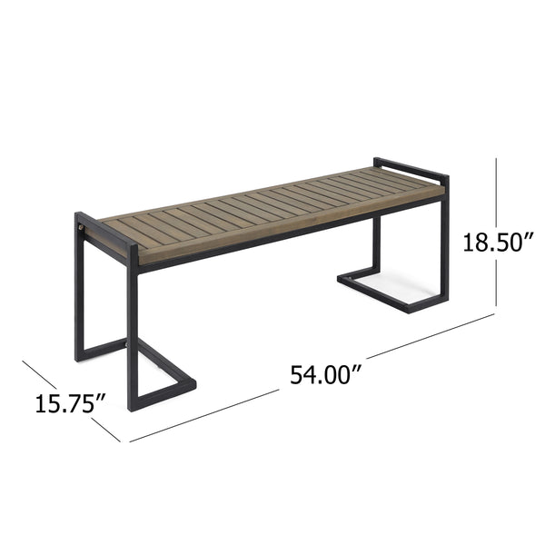 English Elm Christopher Knight Home® - HOPKINS Industrial Wood and Metal Bench with Acacia Wood Seat & Iron Frame, Handcrafted Accent Seating Grey 62621.00WTCGRYBLK