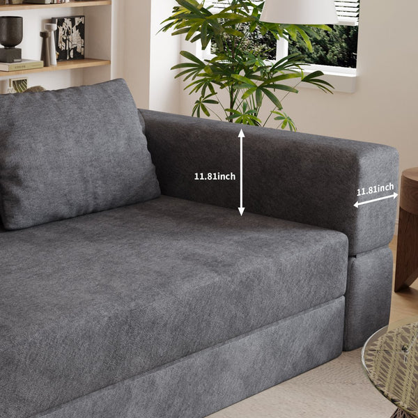 English Elm Sofa Convertible Memory Foam Sleeper Couch with Rectangle Pillow & Removable Cushions, Modern Chenille Lounge for Bedroom Grey W3670P355586