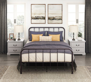 English Elm Classic Queen Platform Bed with Curved Headboard and Ball Accent Detailing, Dark Bronze Metal Frame Antique Bronze 61.25 L x 38.5 W x 3.75 H B011P263748