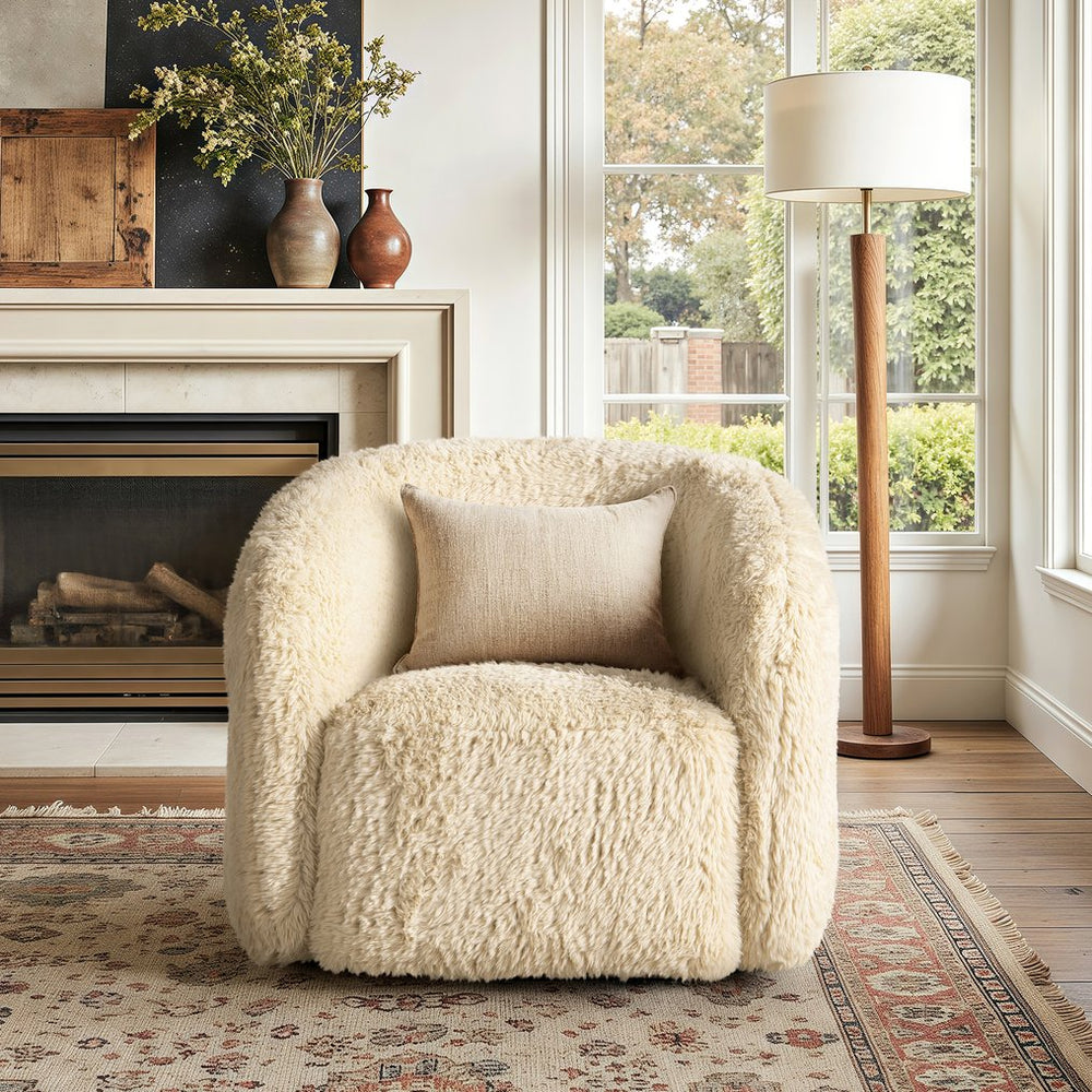English Elm Becker Solid Oak Genuine Sheepskin Accent Armchair Rustic Farmhouse Living Room B2719P277873