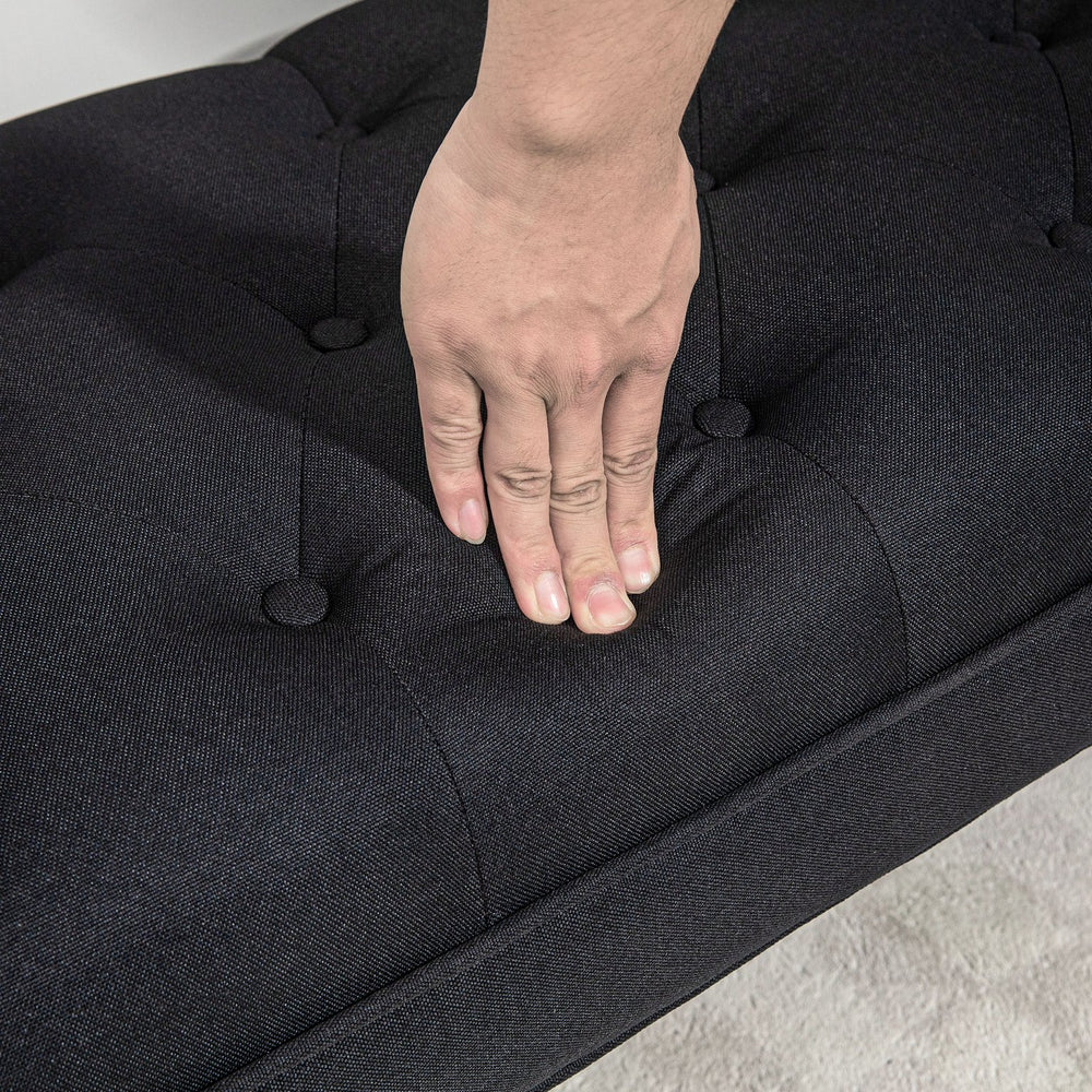 English Elm HOMCOM Tufted Upholstery Bench with Arms — Plush Linen-Feel Seat, Solid Wood Legs, Versatile Entryway seating solution Black W2225P217025