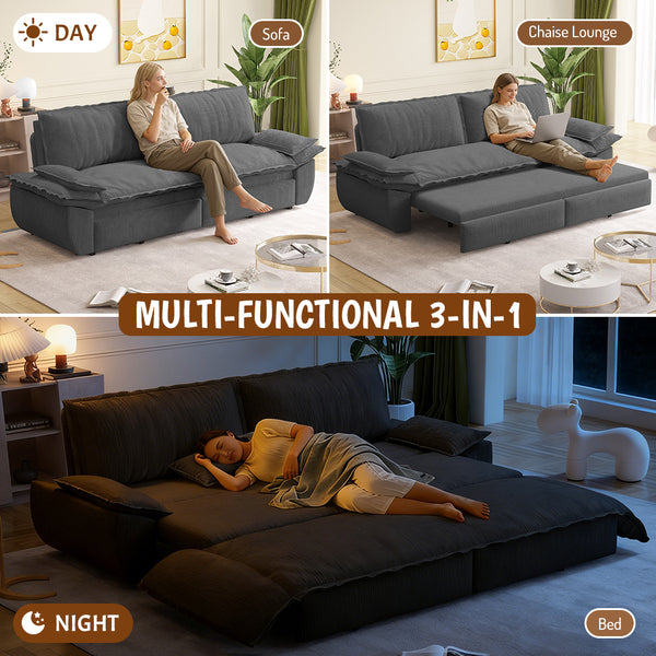 English Elm 73.2" Queen Sleeper Sofa Convertible Corduroy Loveseat for Guest Room or Living Space Grey W1885S00337