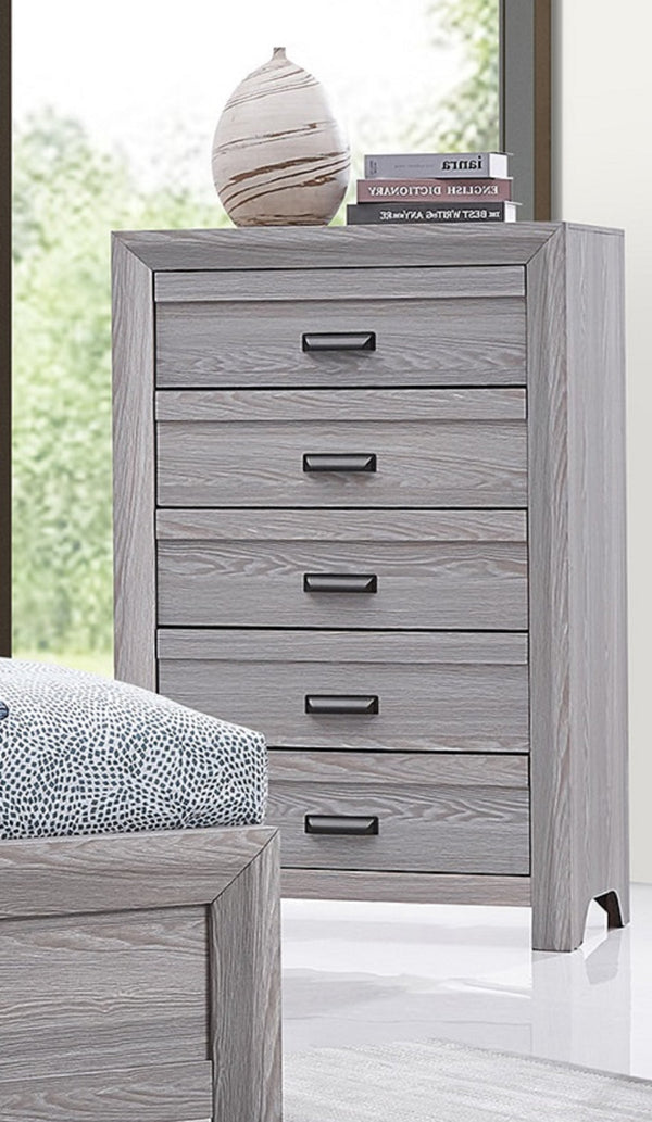 English Elm 1pc Five-Drawer Driftwood Chest with Cup Handles Rustic Wooden Bedroom Storage Tower, 31.1x16.5x47.5" Gray 34.1 L x 19.5 W x 50.5 H B011P234752