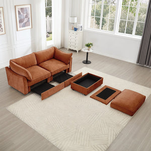 English Elm 2 Seater Sofa With Movable Ottoman And Hidden Storage - Stylish Chenille Comfort For Any Space W3041S00203