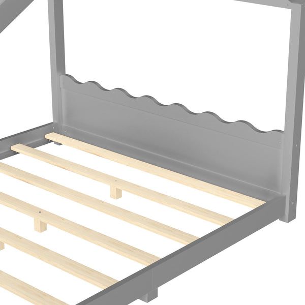 English Elm Queen House Bed Frame Solid Pine Low Profile Montessori Floor Design for Kids Room W1580P387854
