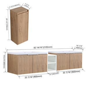 English Elm 84" Wall-Mounted Bathroom Vanity With Soft-Close Doors & Resin Sinks - Modern Storage Solution! W999S00230
