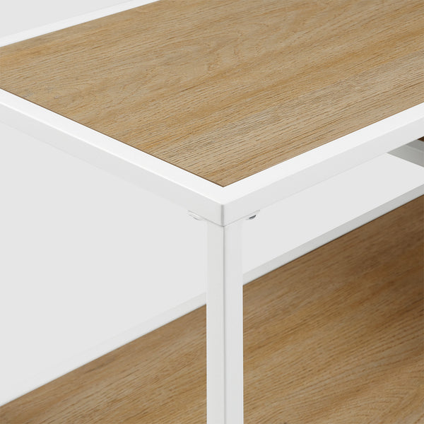 42" Metal and Wood Tiered Shelf Entry Table Coastal Oak, White MAYL2KCOW Walker Edison