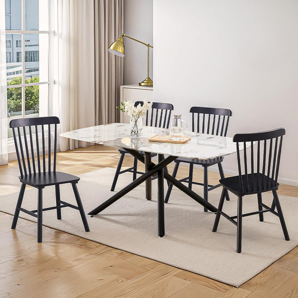 English Elm 4 Solid Wood Dining Chairs with Curved Backrests, Wide 16.5" Seats, Anti-Skid Feet, Easy-Clean Finish Black T3967P383405