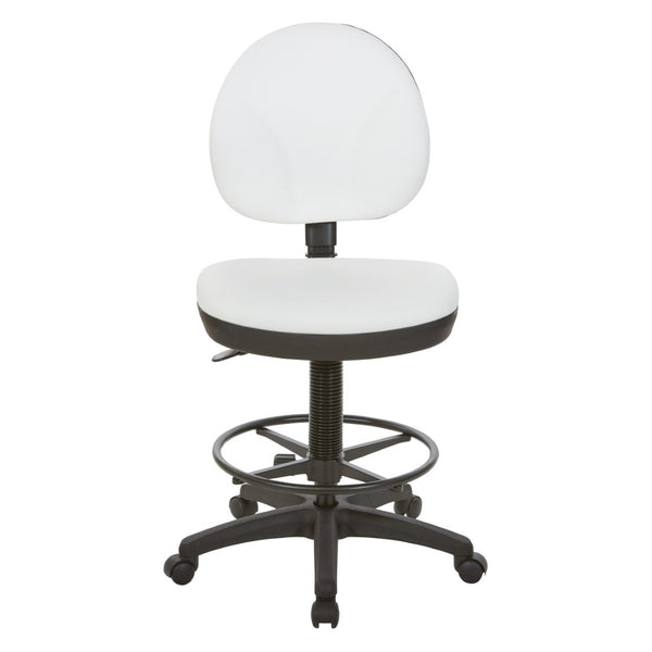 OSP Home Furnishings Sculptured Ergonomic Drafting Chair with Lumbar Support Padded Seat and Adjustable Footring Snow DC550-R101