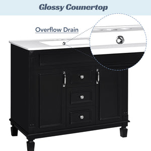 English Elm 36'' Modern Bathroom Vanity With Black Ceramic Top, Soft Closing Doors & Drawers For Stylish Storage N710P230231B
