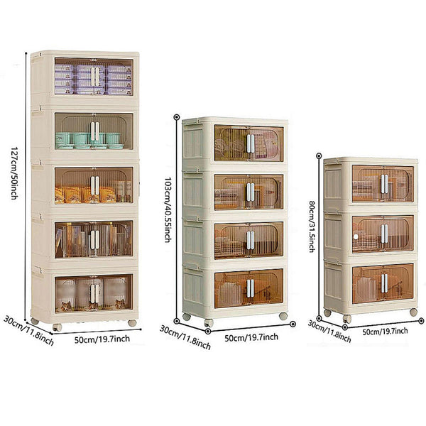 English Elm 19.69" Side Wide Folding Storage Cabinet - 5-Tier Organizer With Magnetic Door & Wheels For Easy Use W2873P207557