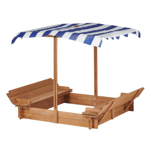 English Elm Kids Cedar Sandbox with Adjustable Canopy Corner Seating Outdoor Backyard Play D720094432