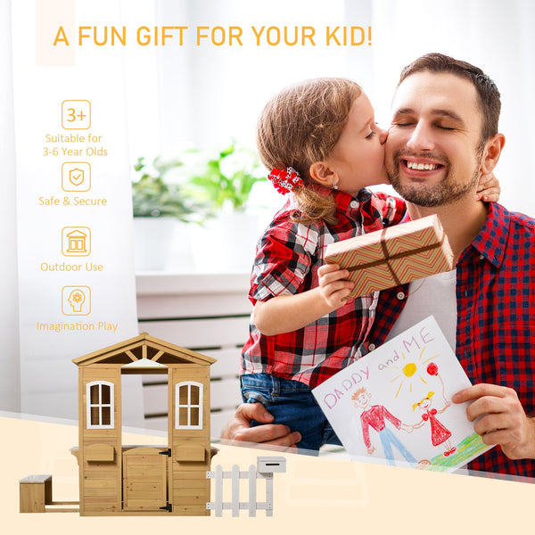 English Elm Outsunny Kids Wooden Backyard Cottage Playhouse with Mailbox Bench and Windows W2225P217338