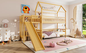 English Elm Full Bunk Bed with Trundle Bookshelf Storage Pine Frame Car Design for Kids W1580S00301