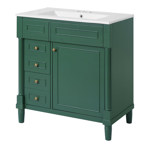 English Elm 30" Bathroom Vanity with Sink — Freestanding Modern Cabinet with Soft-Close Door, 2 Deep Drawers, Durable Basin Green N710P288938F