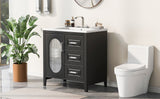 English Elm 30" Bathroom Vanity With Sink, Bathroom Vanity Cabinet With Two Drawers and Door, Adjustable Shelf, Solid Wood and Mdf, Black