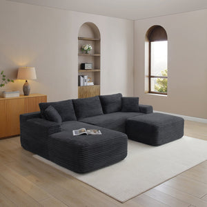 English Elm Corduroy Cloud Ottoman Plush Memory Foam Footrest for Modular Living Room Sectionals Black W1117P445817