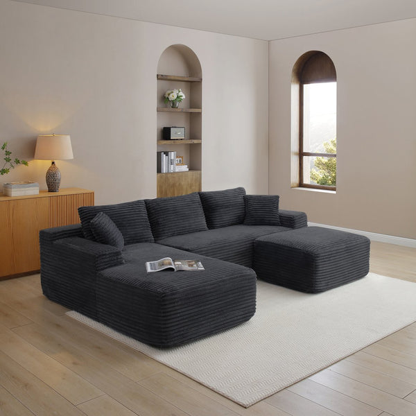 English Elm Corduroy Cloud Ottoman Plush Memory Foam Footrest for Modular Living Room Sectionals Black W1117P445817