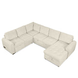 English Elm 107.5" U-Shaped Sofa Sectional Sofa Pull-Out Sofa Bed With A Storage Chaise Lounge, Charging Devices For Living Room, Beige