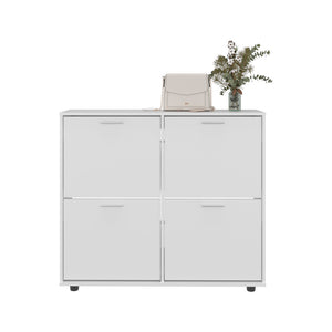 English Elm Deming White Shoe Rack with Four Drop Down Compartments for Entryway or Bedroom B092P315573