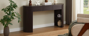 English Elm [video] Retro Fluted Console Table with 3 Drawers Open Niche Mid-century Entryway Espresso N759P283616D