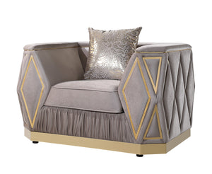 English Elm Cavalli Glam Three Piece Living Room Set Diamond Upholstery with Brushed Gold Metal Legs Taupe+Gold B009S02181