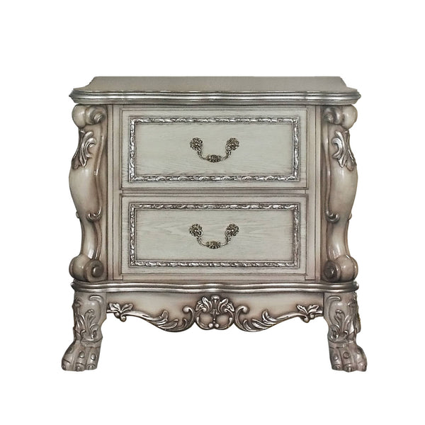 English Elm Vintage Bone White Romantic 2-Drawer Nightstand with Felt-Lined Drawers, Claw Legs, Ornate Charm B062P189125