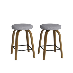 English Elm Swivel Backless Counter Stools Set of 2 with Fabric Seat Bentwood Legs Mid-century Modern Gray W3107P449831