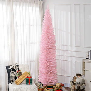 English Elm Homcom 8' Slim Pink Artificial Christmas Tree With Realistic Branch Tips, Easy Assembly & Safe Design W2225P249665