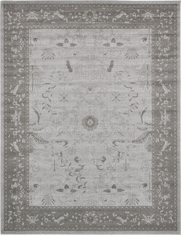 Unique Loom La Jolla Floral Machine Made Floral Rug Light Gray, Gray 9' 10" x 13' 0"