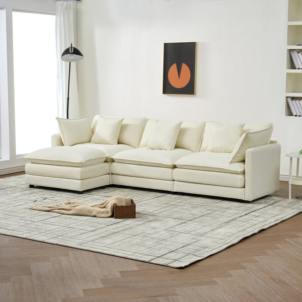English Elm Modular cloud-inspired sectional sofa with chenille upholstery, deep seats, ottoman units, plush cushions White W2290S00011