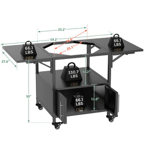 English Elm Outdoor Metal Kamado Grill Cart with Folding Prep Panels and Bottom Storage Compartment W3190P305785