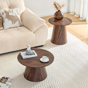 English Elm Nested Round Coffee Table Set with Wood Grain Mdf Top for Modern Living Rooms Walnut W2920S00116