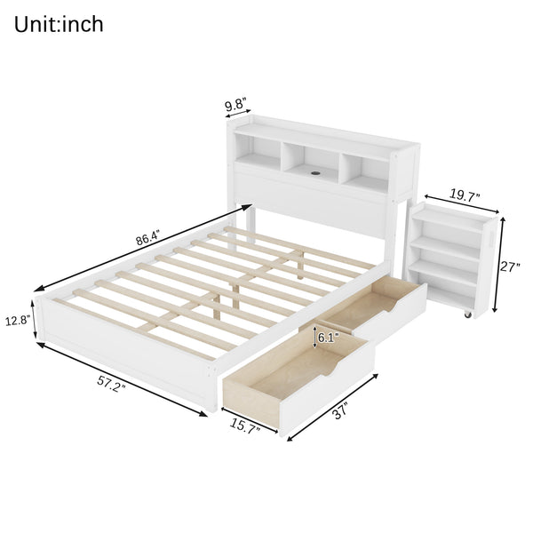 English Elm Twin Wood Storage Bed with Led Headboard Drawers and Pull Out Cabinet for Kids White W2593S00050