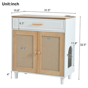 English Elm 2-piece Hidden Litter Box Cabinet with Scratching Doors Charging Station and Drawer N843S002406N