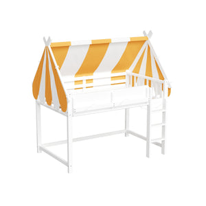English Elm Full Size Solid Wood Loft Bed with Canopy Led Lighting and Integrated Bookshelf White N7090002242K