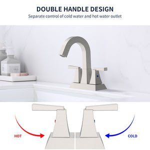 English Elm Bathroom Sink Faucet Brushed Nickel 2-Handle, Modern 4-Inch Center-Set Vanity With Drain & Supply Lines T3177P277479