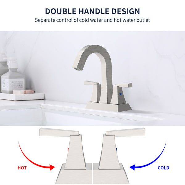 English Elm Bathroom Sink Faucet Brushed Nickel 2-Handle, Modern 4-Inch Center-Set Vanity With Drain & Supply Lines T3177P277479