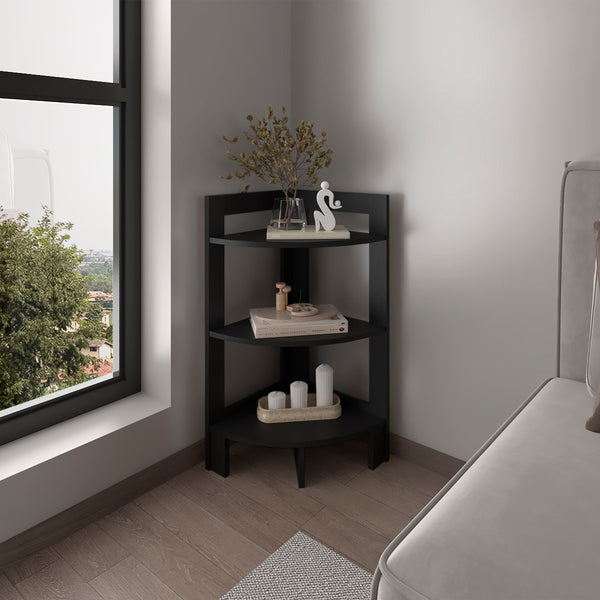 English Elm Side Table with 3 Shelves and 3 Legs — Compact 31.7" Engineered Wood Accent for Small Spaces, Modern Stylish Storage Black 34.25 L x 16.93 W x 2.76 H B097P250832
