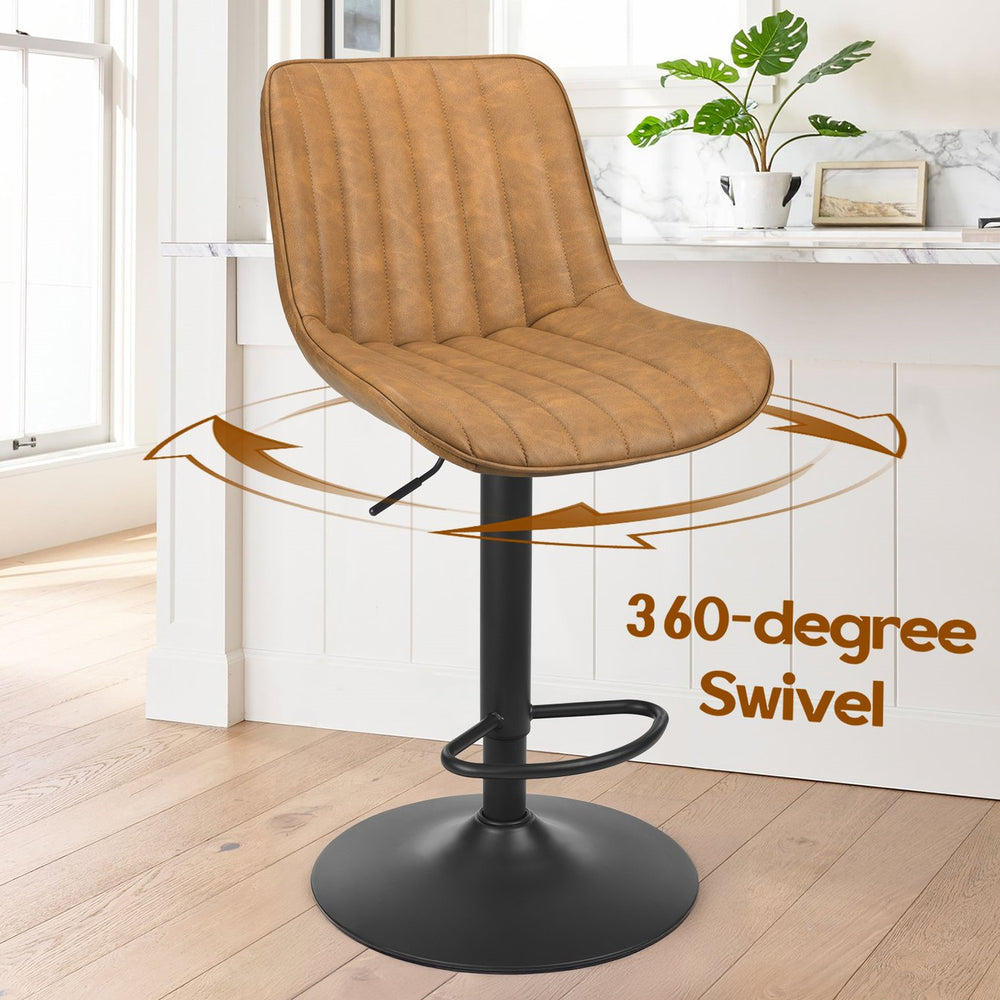 English Elm Bar Stools Set Of 2 - Stylish Swivel Adjustable Height Chairs In Brown Pu Leather For Kitchen & Bar T3623P363863