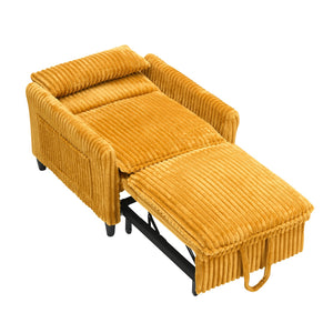 English Elm Yellow Corduroy Compact Sofa Bed for Small Spaces – Cozy Single Seat, Sponge Cushion, Solid Wood Frame W1658P290465