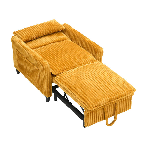 English Elm Yellow Corduroy Compact Sofa Bed for Small Spaces – Cozy Single Seat, Sponge Cushion, Solid Wood Frame W1658P290465